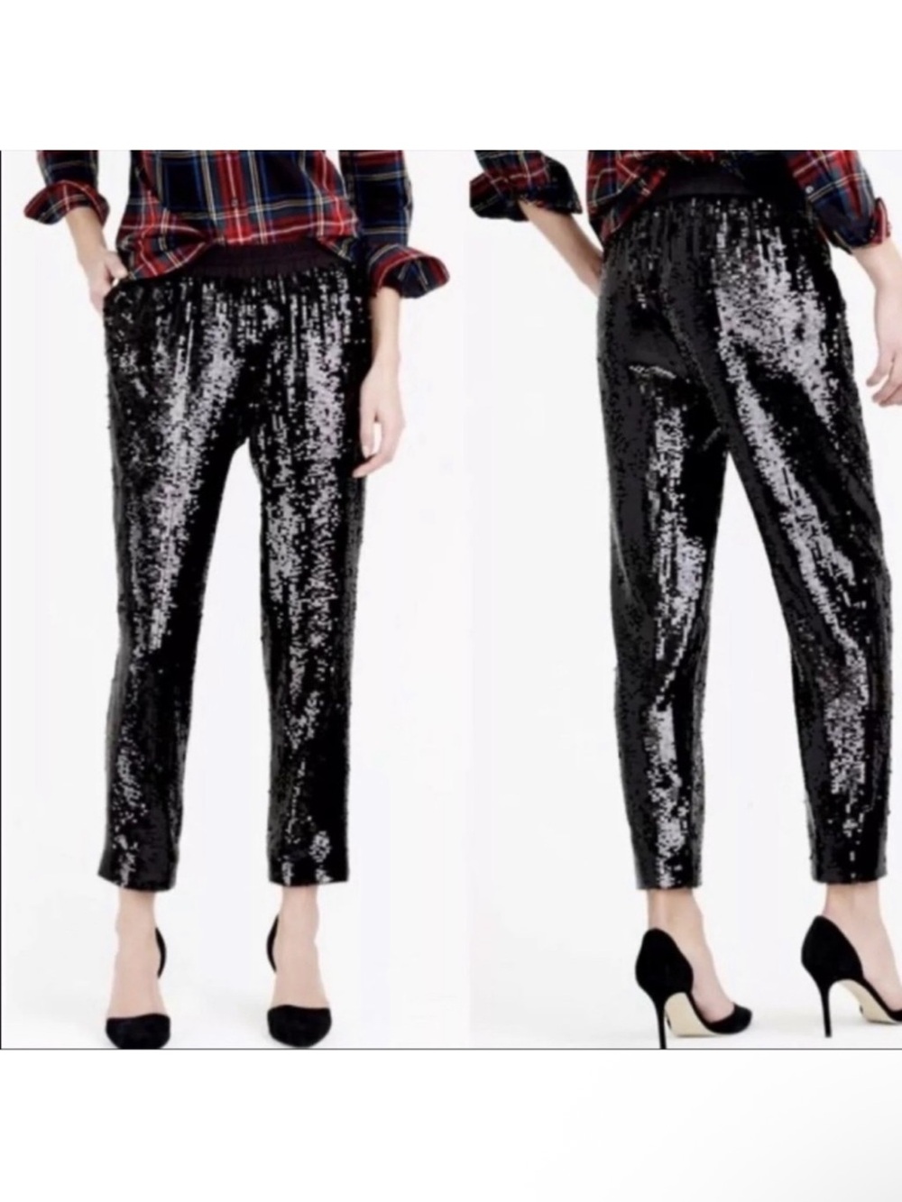 J. Crew collection Sequin Tapered Ankle Pants - Black